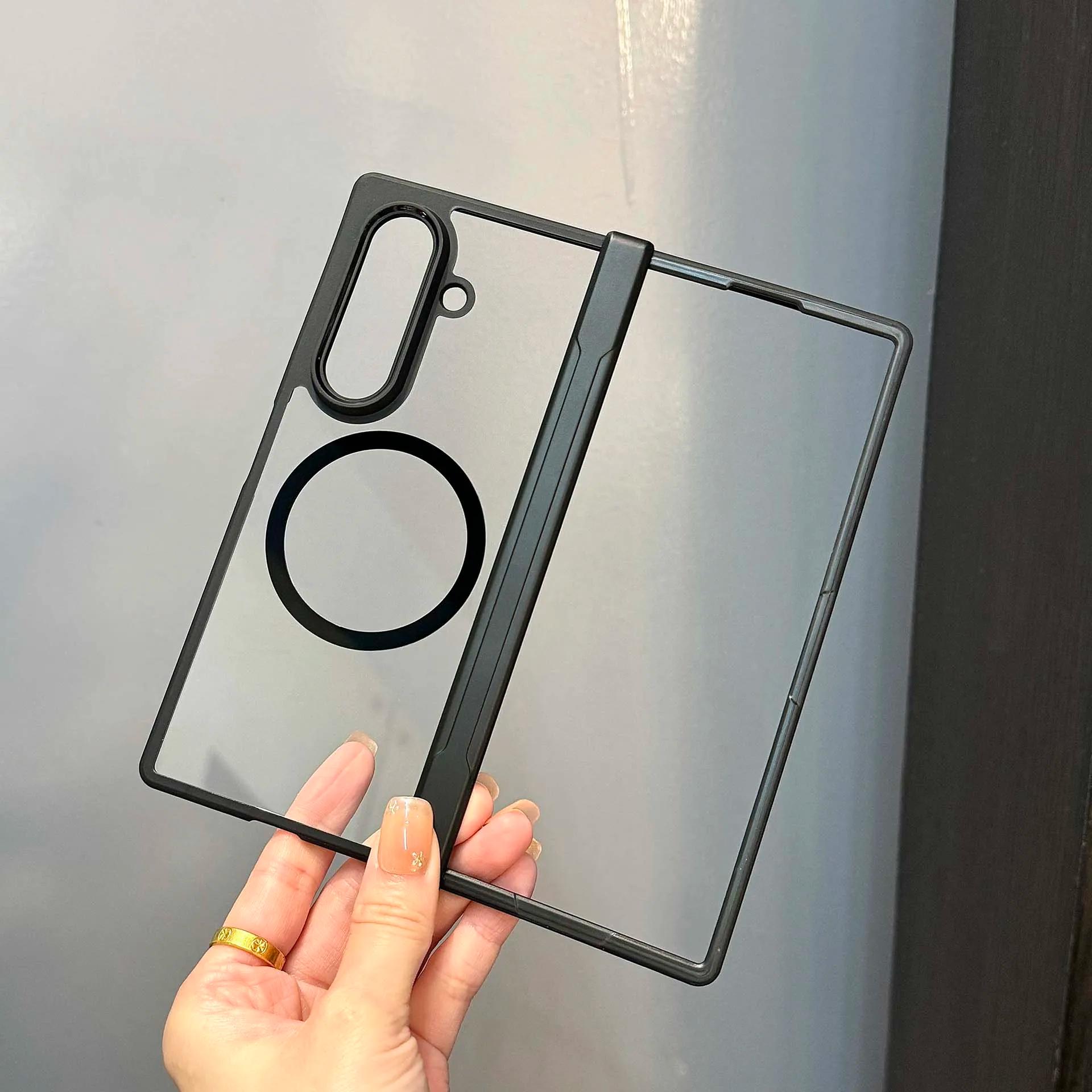 Magsafe Case For Samsung Galaxy Z Fold 7 Translucent Hinge Folding Shockproof Magnetic Wireless Charging Cover Accessories Funda