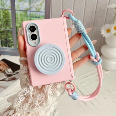 Magnetic Stand Color Blocking Skin Feel Case for Samsung Z Fold 8 Wide Shockproof Axis Protection with Lanyard For Magsafe Cover