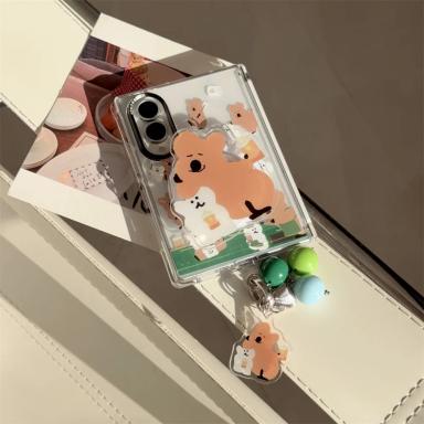 Cute Bear Magnetic Stand Phone Case For Samsung Galaxy Z Fold 8 Ultra Z Fold 7 Clear Cover Cartoon Colorful Bead Pendant Wrist