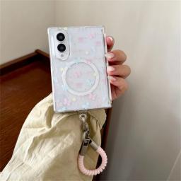 Cute Full Screen Butterfly Heart Magnetic Phone Case with Butterfly Mirror Bracket for Samsung Galaxy Z Fold 8 Back Cover Zfold8