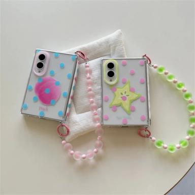 Korea Kawaii Cartoon peach Phone case for Samsung Galaxy Z Fold 8 Cover With Chain fold 8 Fashion Shockproof Protective cover