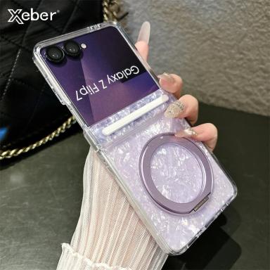 Dreamy Pattern Magnetic Rotating Bracket Case For Samsung Galaxy Z Flip 7 FE 6 5 Wireless Charge Ultra Thin Hard PC Bumper Cover