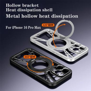 Metal Magsafe Cooling Case for iPhone 16 Pro 15 14 13 12 11 Pro Max 360 ° Rotating Bracket Wireless Charging Protective Cover