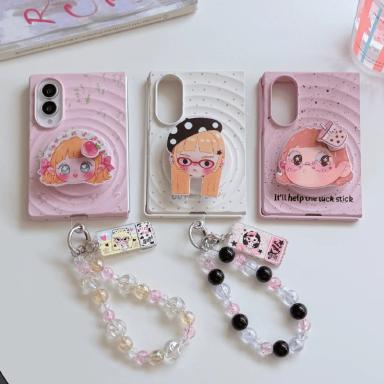 Korean Color Polka Dot Ink Flower Magnetic Phone Case For Samsung Galaxy Z Fold 8 Z Fold8 Cover with Magsafe Stand Cute Cases