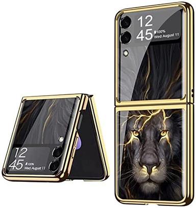 9H Glass Back Case For Samsung Galaxy Z Flip 4, Ultra Thin Full Body Protection Folding Hard Back Cover, Design 1