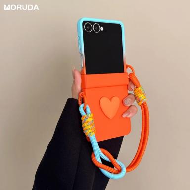 Fashion Matte Candy Color Collision Wrist Strap Case for Samsung Galaxy Z Flip 8 7 6 zflip 3 4 5 Lanyard Love Heart Hard Cover