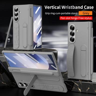 Luxur Wristband Holder Hinge Pen Slot Phone Case For Samsung Galaxy Z Fold 7 6 5 4 3 With Screen Protect Film Shockproof Cover
