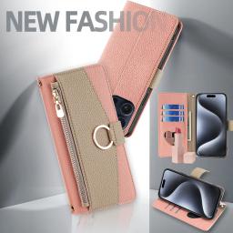 Leather Phone Case for Samsung S25 Ultra S24 S23 S22 S21 Plus Crossbody Wallet S23 FE Case Flip Mirror Cover with Long Lanyard