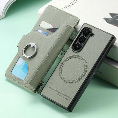 Flip Case For Samsung Galaxy Z Fold 7 5G 2025 2In1 Detachable Zipper Leather Wallet Funda For Galaxy ZFold6 5 4 3 Fold7 Cover