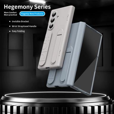 For Samsung Galaxy Z Fold 7 Case PC Wristband Wrist Strap Kickstand Anti-fingerprint Cover With Tempered Glass for Z Fold7