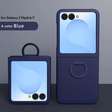 Luxury Skin Feel Phone Case For Samsung Galaxy Z Flip 7 6 5 Silicone Finger Ring Shockproof 2-piece Candy Color Hard PC Cover