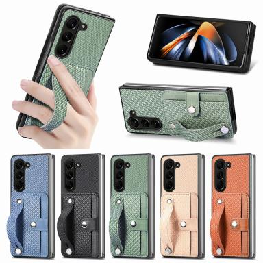 Luxury Case For Samsung Galaxy Z Fold 7 5G 2025 Leather Card Wristband Back Cover For Galaxy Z Fold 6 5 4 3 2 Fold7 Funda