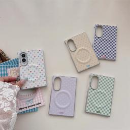 Kawaii Cartoon texture Magnetic Phone Case for Samsung Galaxy Z Fold 8 Ultra Fold 7 6 5 4 Cover With Magsafe Stand Chain Cases