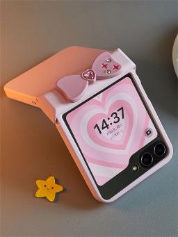 Korean ins Pink Star Diamond Bow Solid Color Phone Case with Screen Protector for Galaxy Z Flip 7 Z Flip7 Zflip5 Zflip 6 Cover