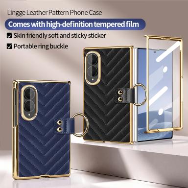 VIETAO For Galaxy Z Fold 8 Ultra Case With Ring Holder&Built-in Screen Protector Women Quilted Leather Z Fold 8/7/6 Phone Case