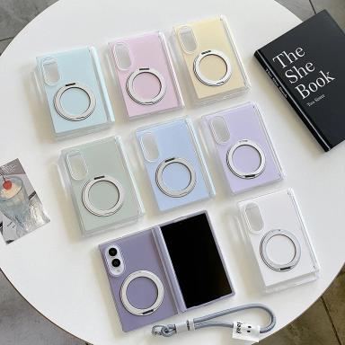 Simple Solid Color Rotating Bracket Phone Case For Samsung Galaxy Z Fold 8 ZFold8 Fold8 Cover with Stand Hand Rope Cute Cases