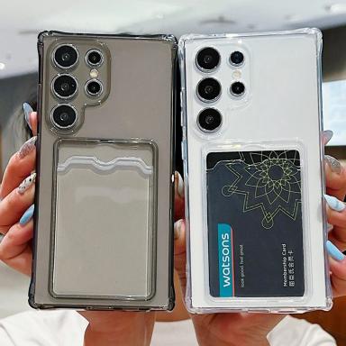 Luxury Card Pocket Silicone Soft Case For Samsung Galaxy S25 S24 S23 S21 FE S22 Ultra Plus Card Bag Clear Shockproof Shell Cover