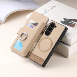 2 in 1 Detachable Magnetic Phone Case for Samsung Galaxy Z Fold 7 6 5 4 Fold7 Fold6 Ring Zipper Wallet Leather Protective Cover