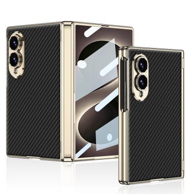 For Samsung Galaxy Z Fold 8 Wide Case Luxury Electroplate Skin-Friendly Matte Leather Hinge With Tempered Film Shockproof Cover