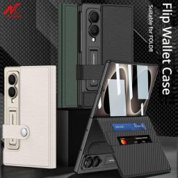 Book Flip Leather Credit Cards Pocket Case for Samsung Galaxy Z Fold 8 Fold8 Solid Color Wallet Tempered Glass Flim Back Cover