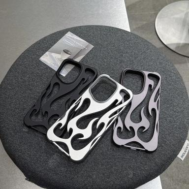 Flame Pattern Phone Case For iPhone 16 15 13 12 11 14 ProMax 15 Plus Fashion Cool Hollow Slim Shockproof Protective Soft Cover