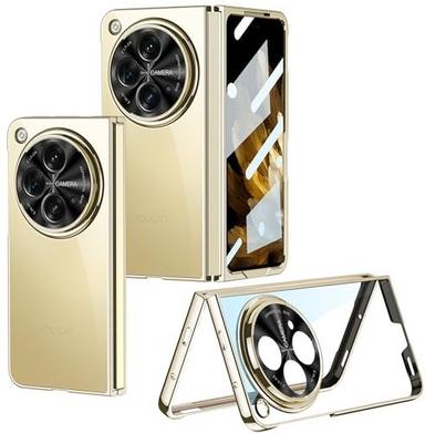 Transparent Electroplated Case/Cover with Back Screen Protector for Oneplus Open 5g /Oneplus Open 5g Case Cover - (Clear Gold | Polycarbonate)