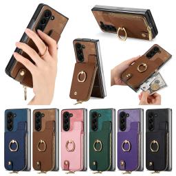 Zipper Vertical Cards Solt Leather Wallet For Z Fold 5 5g Fold5 Zfold5 Bag Ring Holder Purse Pocket Cover