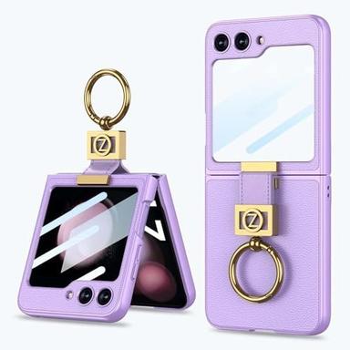 Back Cover For Samsung Galaxy Z Flip5 / Flip 5 Electroplated Leather And Dedicate Z Ring Phone Cover Case