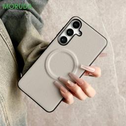 Luxury Magsafe Leather Case For Samsung Galaxy S22 S23 S24 S25 Ultra Plus A56 A36 A16 Magnetic Charging Shockproof PU Soft Cover