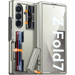 for Samsung Galaxy Fold 7 Phone Case,with RFID Cards Holder,Hidden bracket,Camera Cover,Shockproof Silicone Wallet Case-Titanium