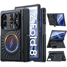 for Samsung Galaxy Fold 8 Case, with Magnetic,Tempered Glass Screen Protector, Slim Translucent Matte Shockproof Case-Black