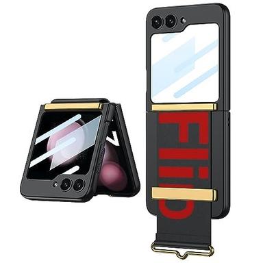 Case Cover With Strap & Back Glass For Samsung Galaxy Z Flip5 / Galaxy Flip 5 Case Cover