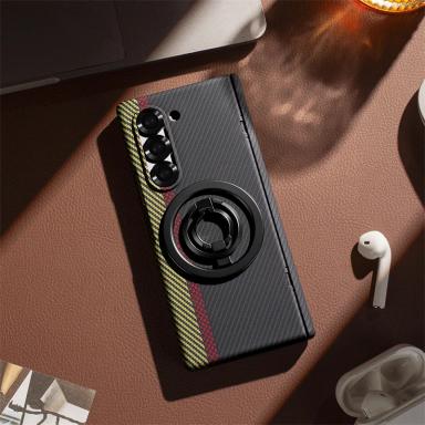 For Samsung Galaxy Z Fold 7 6 5 4 3 5G Relief Carbon Fiber Magnetic Hinge Holder Case For Magsafe Screen Protector Film PC Cover