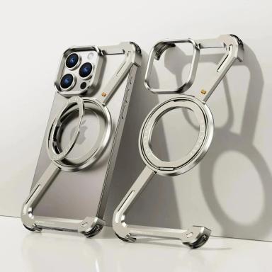 Z -Shape Aluminum Alloy Rimless Magnetic Phone Case For iphone 17 16 15 14 13 Plus Pro Max Metal Holder Magsafe Shockproof Hard