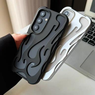 3D Flame Pattern Hollow Case For Samsung Galaxy S25 S24 Plus S23 S22 Ultra A55 A54 A15 A16 A26 A36 A56 5G Heat Dissipation Cover