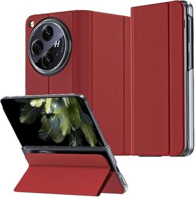 Gaffar India Ultra Thin Magnetic Leather Flip Case Compatible with OnePlus Open (Release 2023) with Hinge Protection Hard PC Kickstand Style Camera Protection Cover, Red