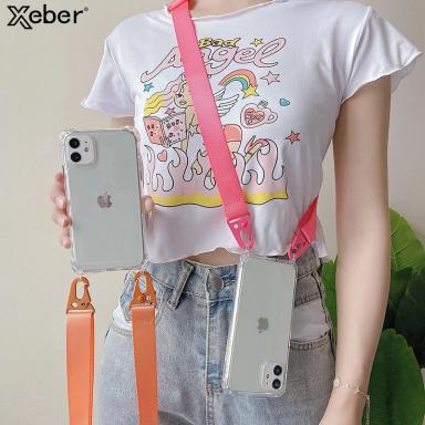 Lanyard Cord Rope Transparent Phone Case For iPhone 17 16 15 14 Pro Max 13 12 11 XR Crossbody Necklace Strap Clear Back Cover