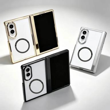 Luxury Plated Frame Spring Hinge Transparent Case for Samsung Galaxy Z Fold 8 Fold 8 Ultra Z Fold 7 6 5 4 All-inclusive Cover