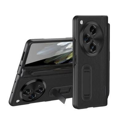 Compatible with Oneplus Open/OPPO Find N3 Case with Pen & Pen Holder, [Hinge Protection] [Built-in Screen Protector] [Kickstand] All-Inclusive Luxury PU Leather Phone Case (Black)