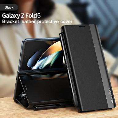 Magnetic Suction Business Leather Case For Samsung Galaxy Z Fold 5 Invisible Bracket With S Pen Anti-Fingerprint Protective Case