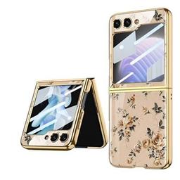 9H Glass Back Case For Samsung Galaxy Z Flip6 / Z Flip 6,Ultra Thin Full Body Protection Folding Hard Back Cover, Design Flower