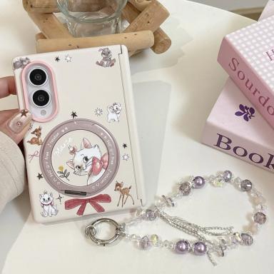 Cute Cartoon Deer Kitten Magnetic With Magsafe Stand Chain Phone Case for Samsung Galaxy Z Fold 8 fold 8 Cover Fashion Cases