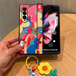 Korean Cute Oil Painting Rainbow Flower Pendant Case for Samsung Galaxy Z Fold 7 Z Fold6 Z Fold5 Z Fold4 Z Fold3 Back Cover