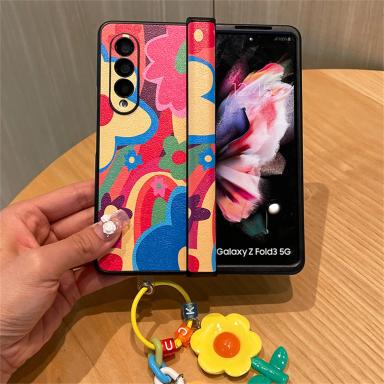 Korean Cute Oil Painting Rainbow Flower Pendant Case for Samsung Galaxy Z Fold 7 Z Fold6 Z Fold5 Z Fold4 Z Fold3 Back Cover