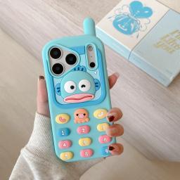 Cute Cartoon Sanrio Hangyodon 3D Stereoscopic Phone Case For iPhone 17 16 15 14 13 Pro Max Shockproof Soft Silicone Cover
