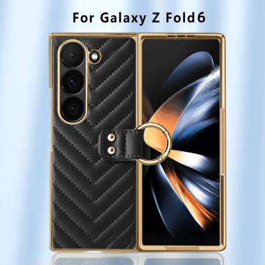 VIETAO For Samsung Galaxy Z Fold 7 Case With Ring Holder & Built-in Screen Protector Women Quilted Leather Z Fold 6 5 4 Phone Case