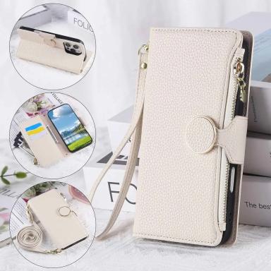 Zipper Wallet Cards Holder Crossbody Case for Samsung Galaxy Z Fold 7 6 5 4 Fold7 Fold6 Wrist Strap Lanyard Leather Cover