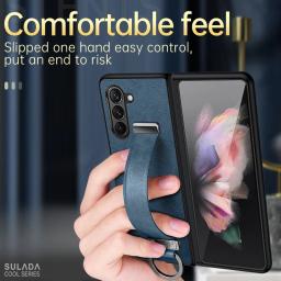 Finger Hand Grip Band Belt Strap Case For Samsung Galaxy Z Fold6 Fold5 Fold4 Fold 6 5 4 Business PU Leather Protector Shell