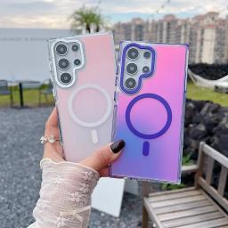 Luxury Colorful Color Change Anti Shock Case for Samsung Galaxy S25 S24 S23 S22 Ultra Plus FE Magsafe Wireless Charging cover