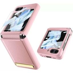 Back Cover For Samsung Galaxy Z Flip6 / Flip 6 Premium Leather Hinges Protection Kickstand Case